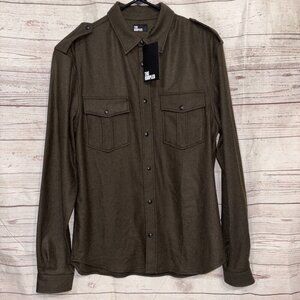 The Kooples Olive Green Snap up long sleeve shirt 32% wool men’s small slim NWT